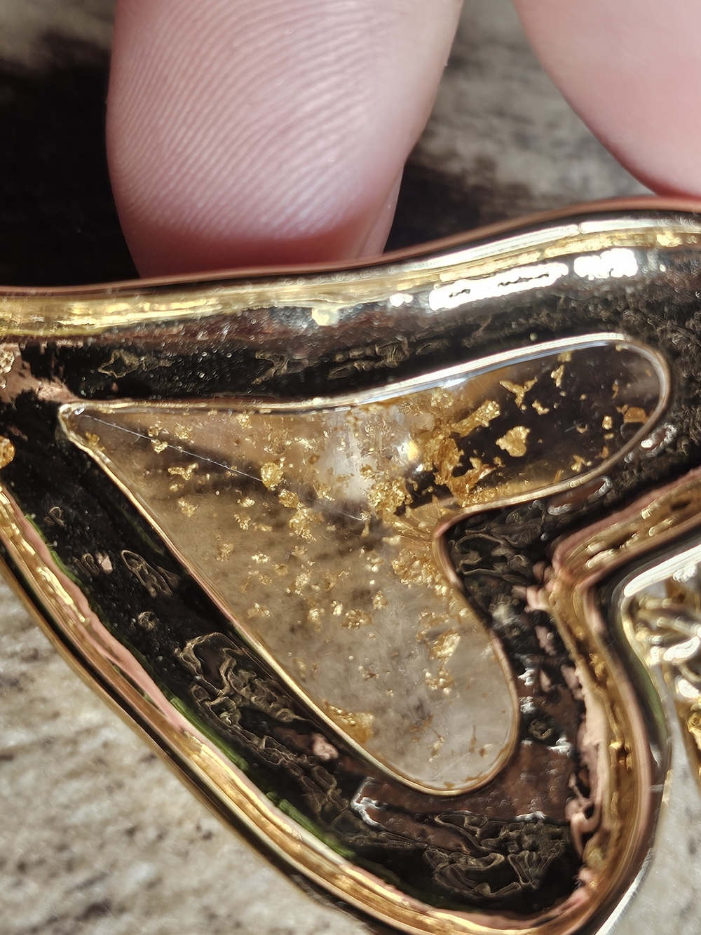 Robert Lee Morris Gold Heart Drop Earrings with Flake Resin Inlay - Picture 5 of 9